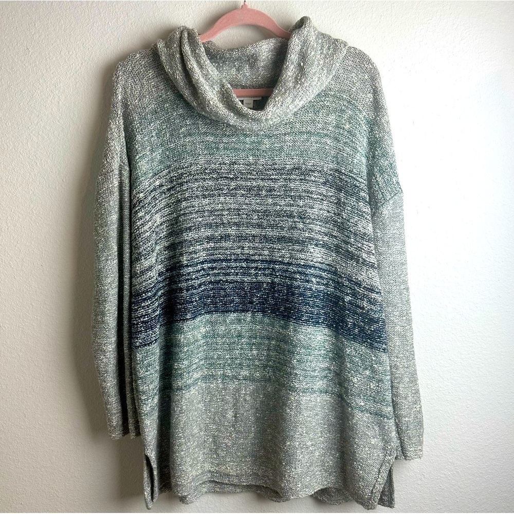J. Jill Gray and Blue Cowl Neck Sweater